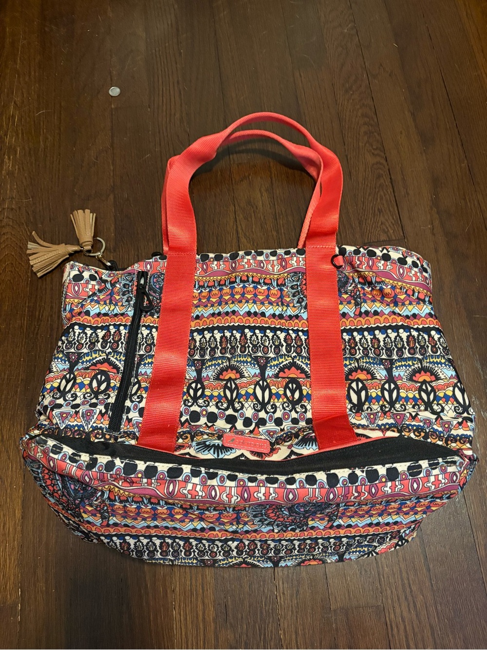 Sakroots Multicolor Boho Tote with Red Handles